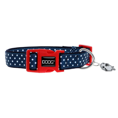 DOOG Neoprene Dog Collar Stella Small Navy Blue/White Polka Dot