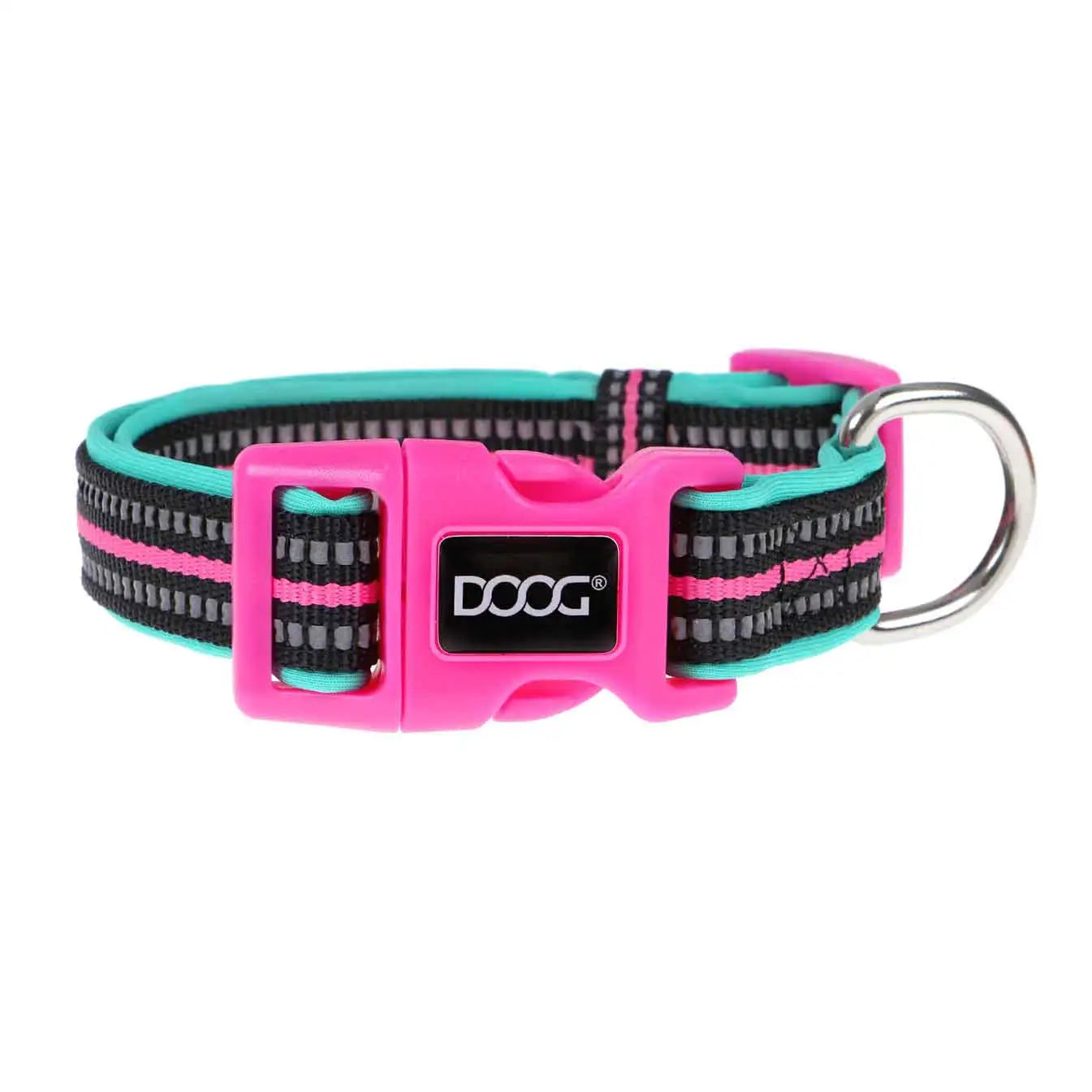 DOOG Neoprene Dog Collar Rin Tin Tin Neon Large Pink/Black/Teal