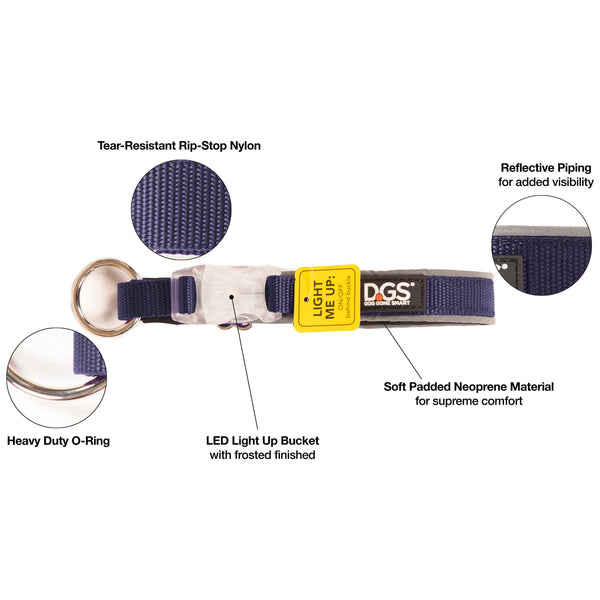 DGS Pet Products Comet Rechargeable Light Up Dog Collar Medium Navy 16" - 20" x 0.75"