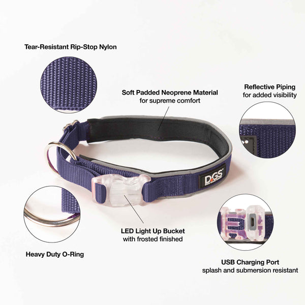 DGS Pet Products Comet Rechargeable Light Up Dog Collar Medium Navy 16" - 20" x 0.75"