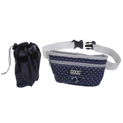 DOOG Treat and Training Pouch Large Navy/White Polka Dot 8" x 8" x 5"