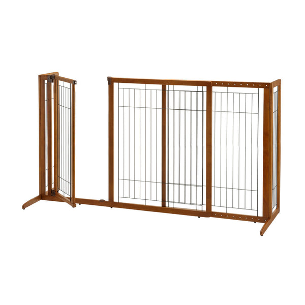 Richell Deluxe Freestanding Pet Gate with Door Large Brown 61.8" - 90.2" x 27" x 36.2"