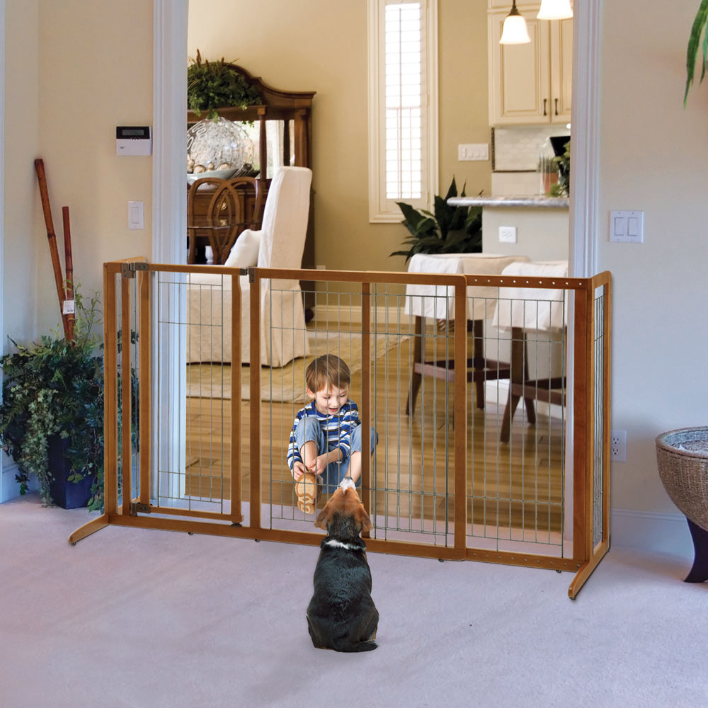 Richell Deluxe Freestanding Pet Gate with Door Large Brown 61.8" - 90.2" x 27" x 36.2"