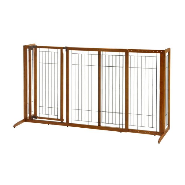 Richell Deluxe Freestanding Pet Gate with Door Large Brown 61.8" - 90.2" x 27" x 36.2"